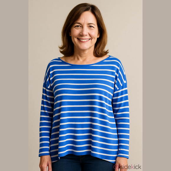 Red Haute Tops - Red Haute Hi Low Striped Pullover Shirt Blue Size Medium